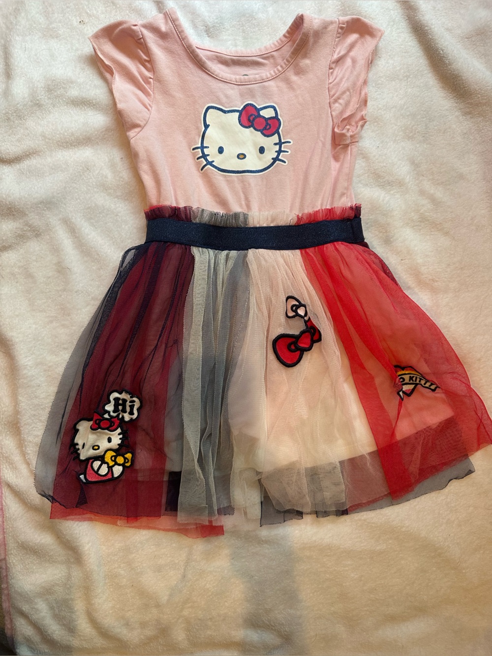 Hello Kitty Pink Dress with Red, Navy & White Tulle Skirt Size 3